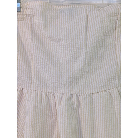 Originality Strapless Seersucker Peplum Top XL Cream Yellow Stripe NWT - Picture 3 of 8